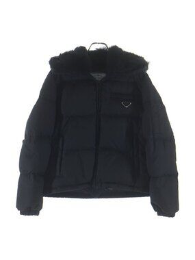 Prada Triangle Logo Gabardine Puffa Down Jacket Black 38